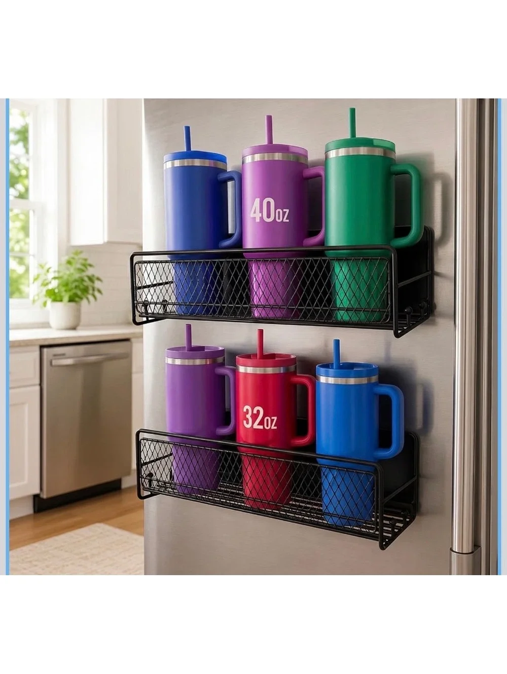 OrgaFocus 2 Pack Magnetic Cup Holder Heavy Duty Metal Storage Organizer w/hooks